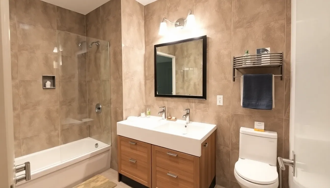 Baño renovado con nueva doble lavabo y mueble