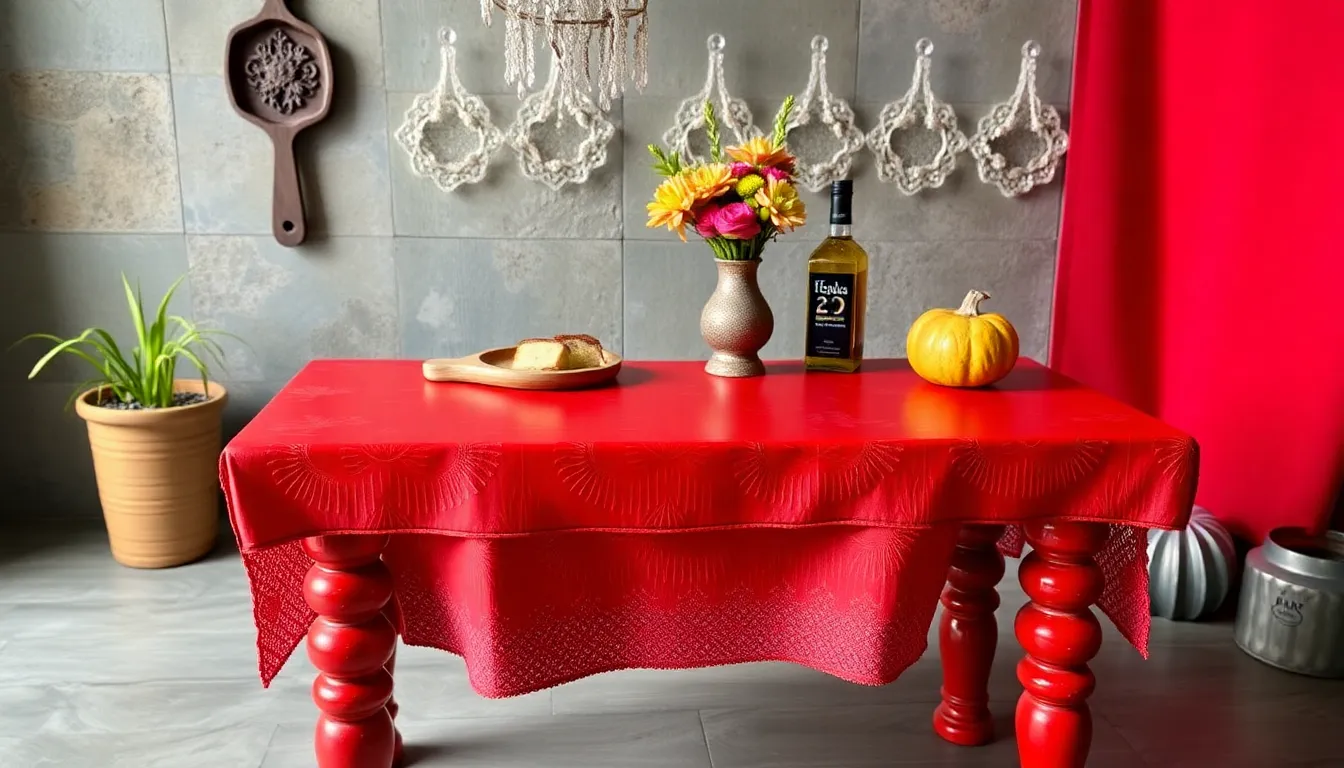 Mesa de acento pintada y esmaltada en rojo