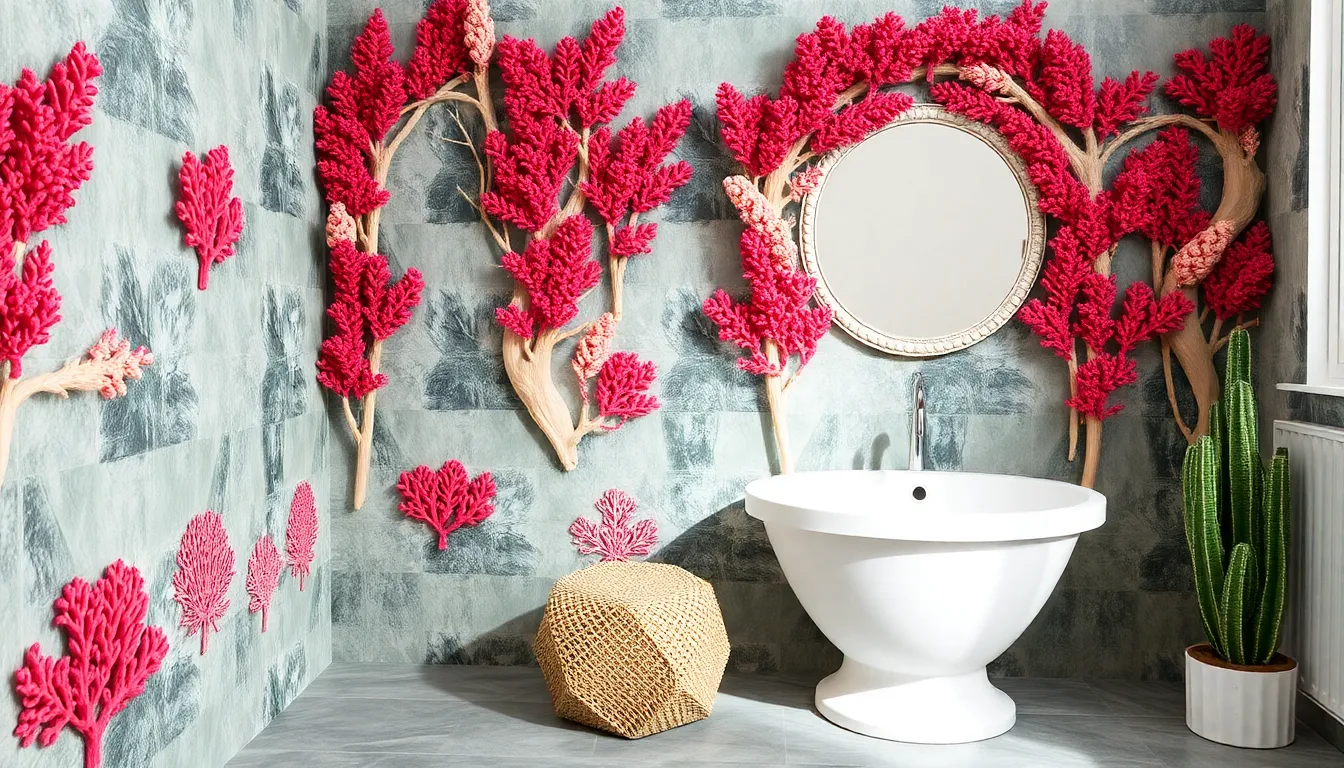 Papel tapiz Coral Trellis para baño decorativo