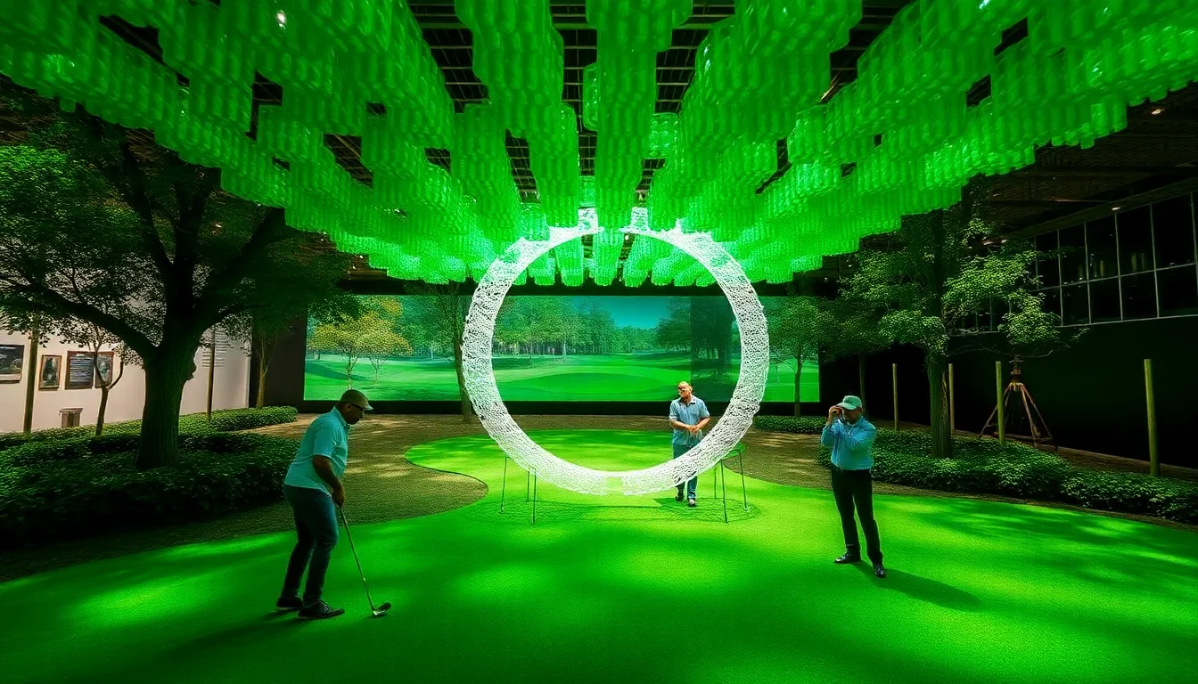 Proyecto de exhibición de arte con palos de golf en 33 tonos de verde