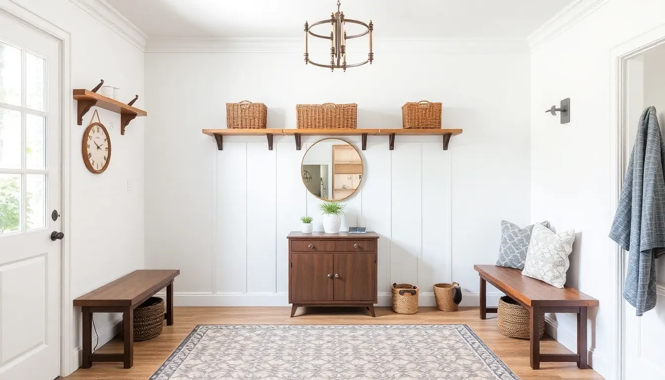 Transformación impresionante de un vestíbulo mudroom